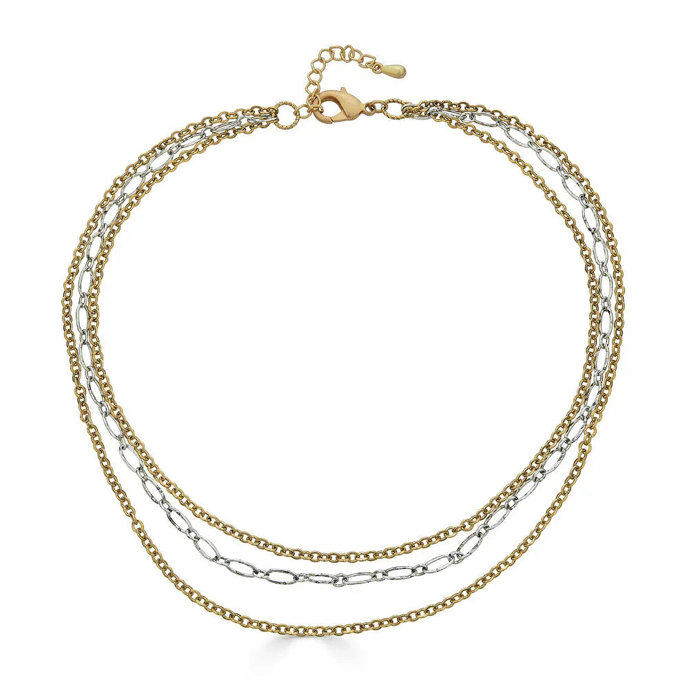 NKL-GPL Mixed Metal Delicate Three Strand Necklace