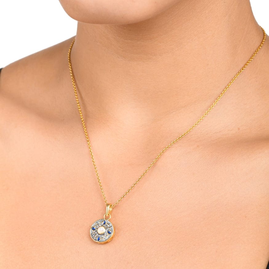 
                      
                        NKL-GPL Moonstone Gold Plated Brass Enamel Pendant Necklace
                      
                    