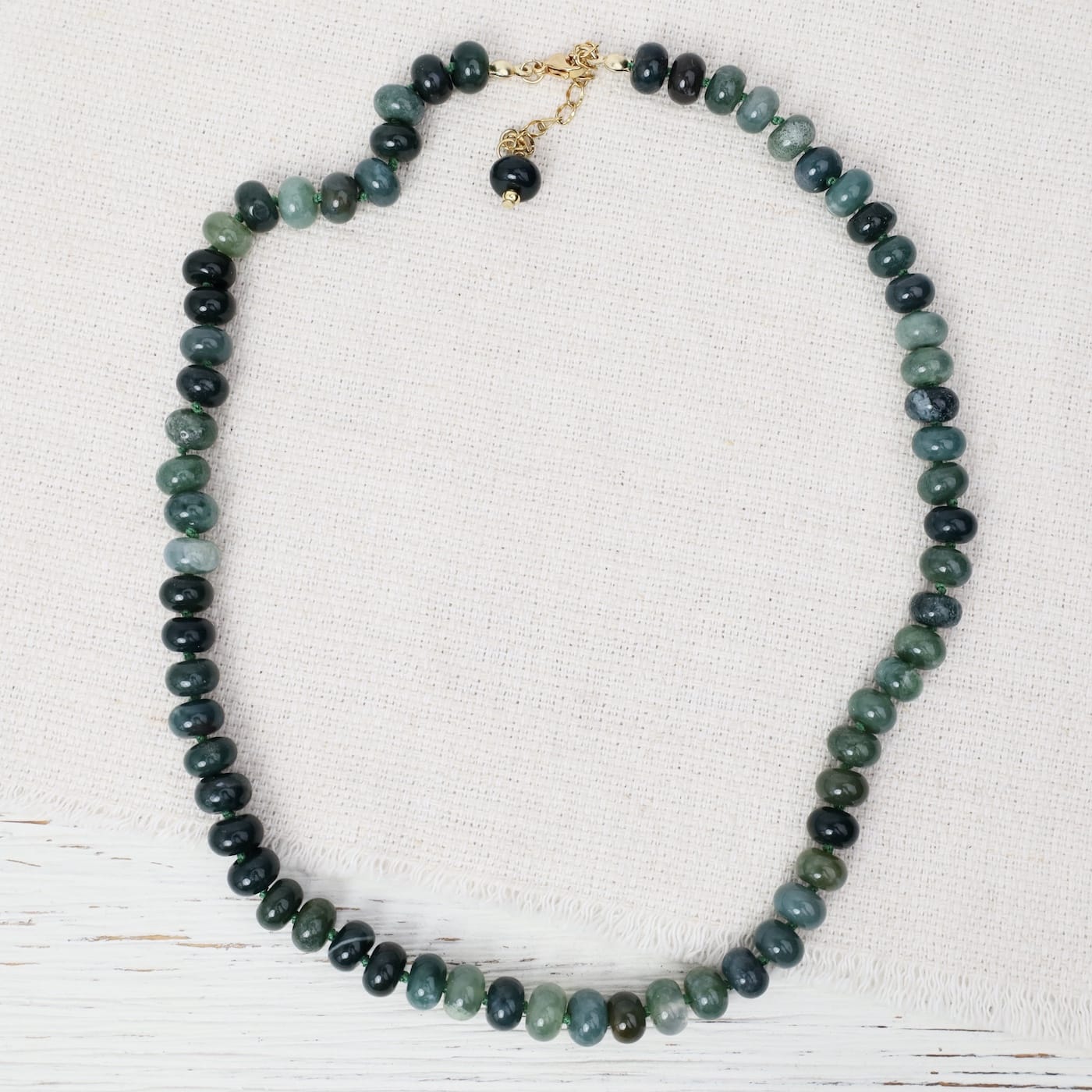 NKL-GPL Moss Agate 8mm Hand Knotted Beaded Necklace