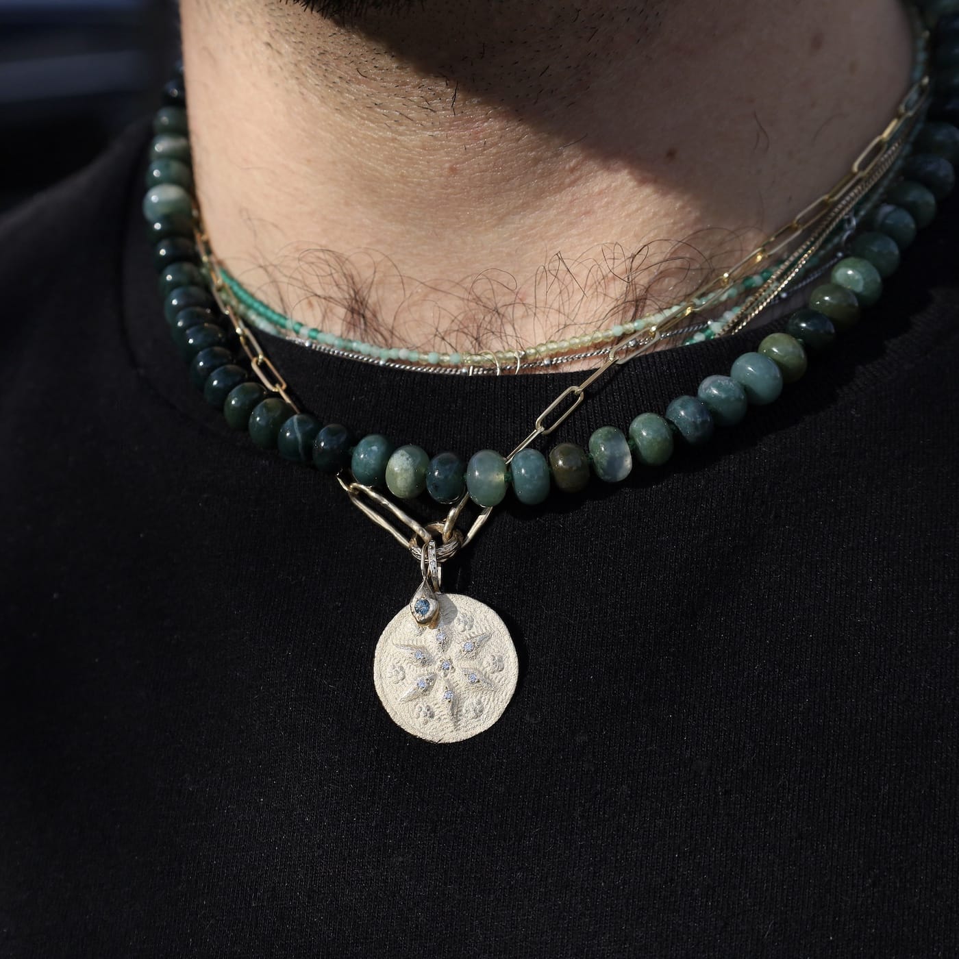 NKL-GPL Moss Agate 8mm Hand Knotted Beaded Necklace