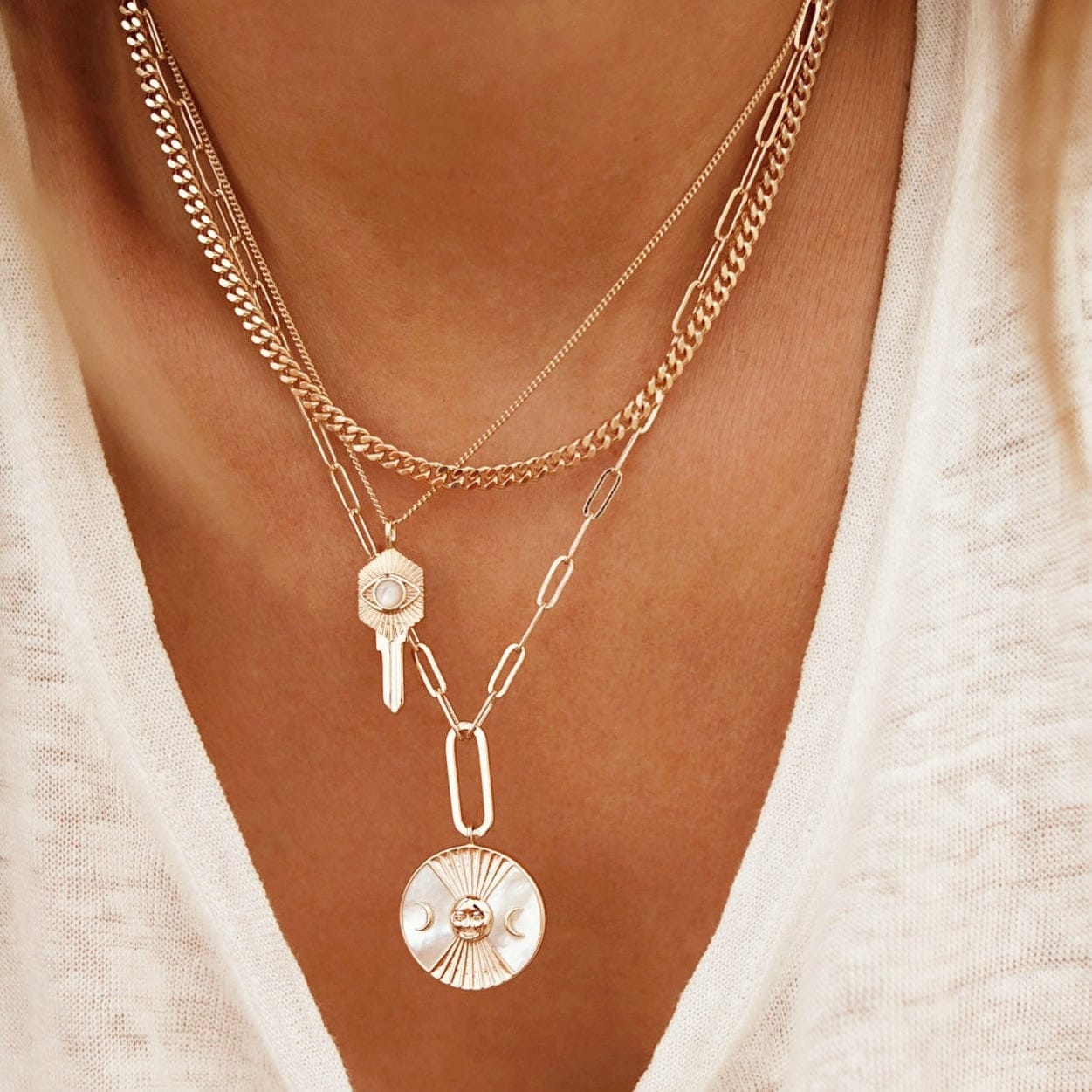 NKL-GPL Mother of Pearl Moonage Drop Pendant Necklace