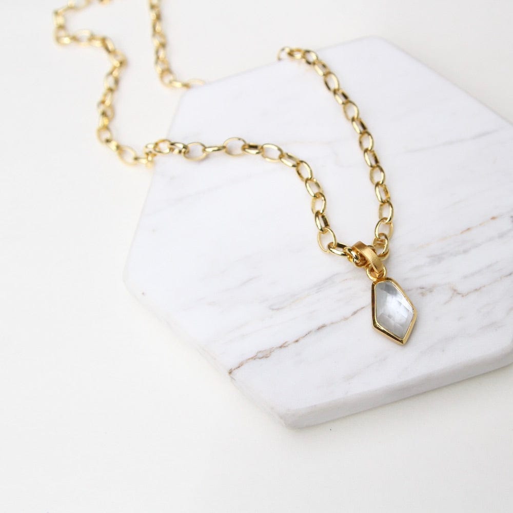 NKL-GPL Mother of Pearl Small Sheild Stone Pendant Necklace