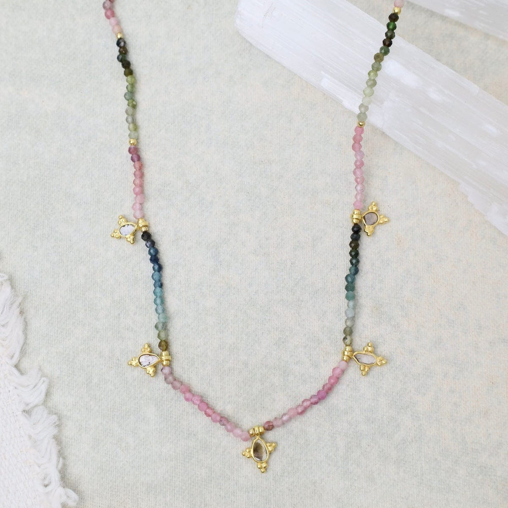 
                      
                        NKL-GPL Multi Tourmaline with Five Charms Necklace
                      
                    