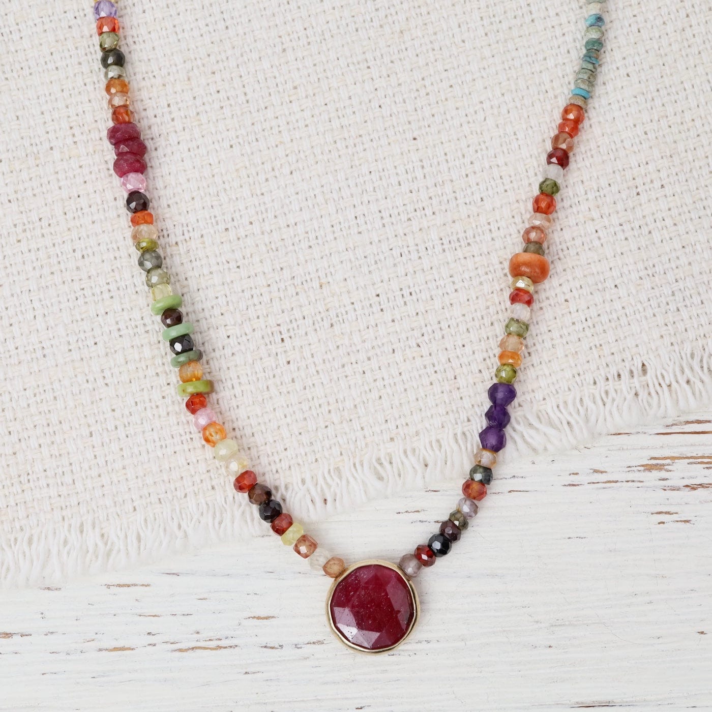 NKL-GPL Multistone with Ruby Pendant Gold Necklace