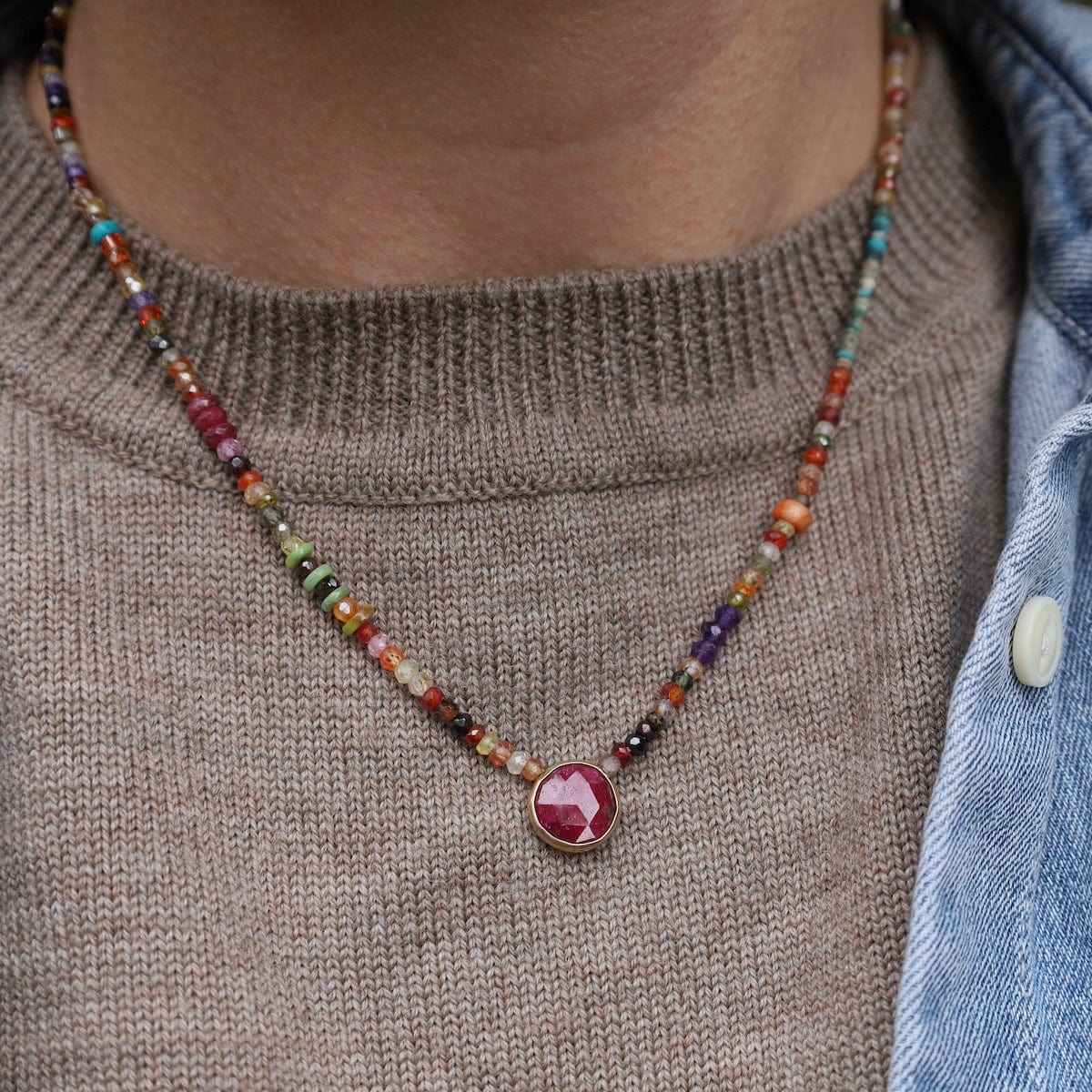NKL-GPL Multistone with Ruby Pendant Gold Necklace