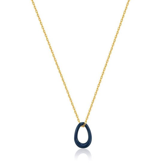 NKL-GPL Navy Blue Enamel Gold Twisted Pendant Necklace