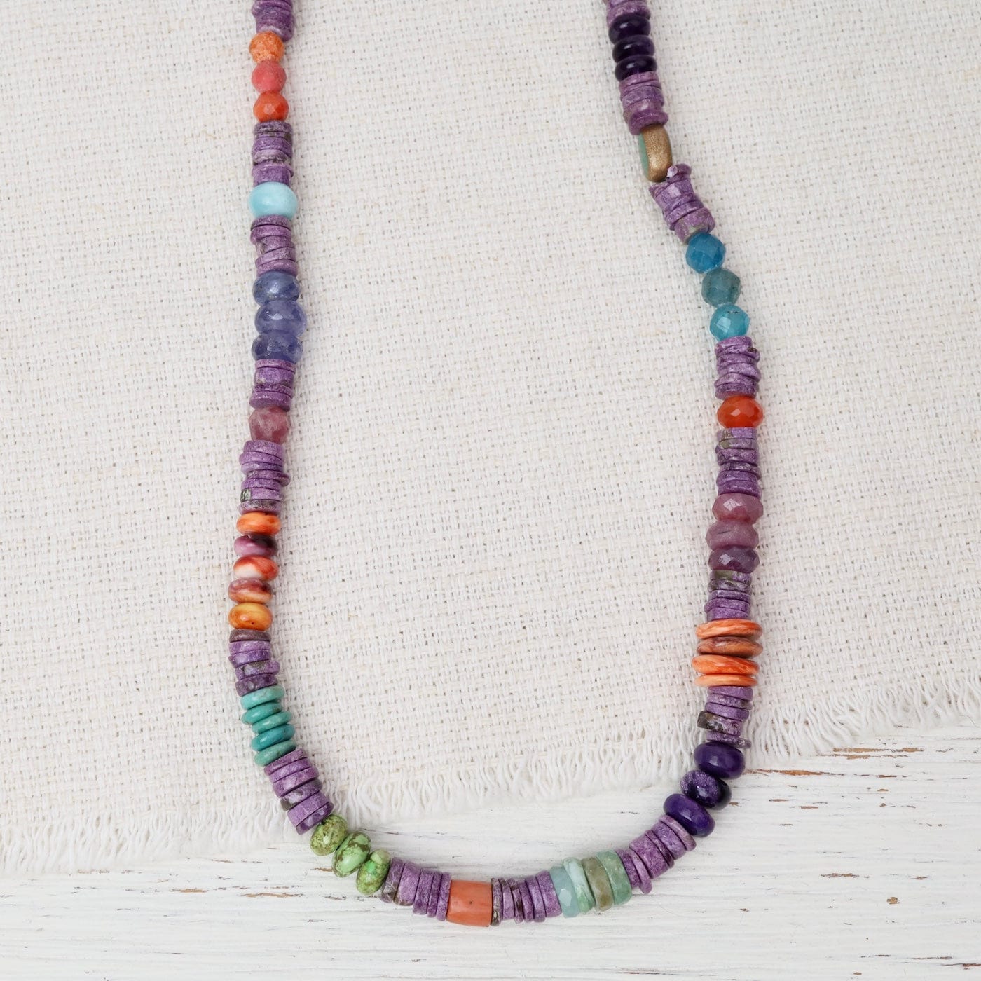 NKL-GPL One of a Kind Charoite Heishi Silver Necklace