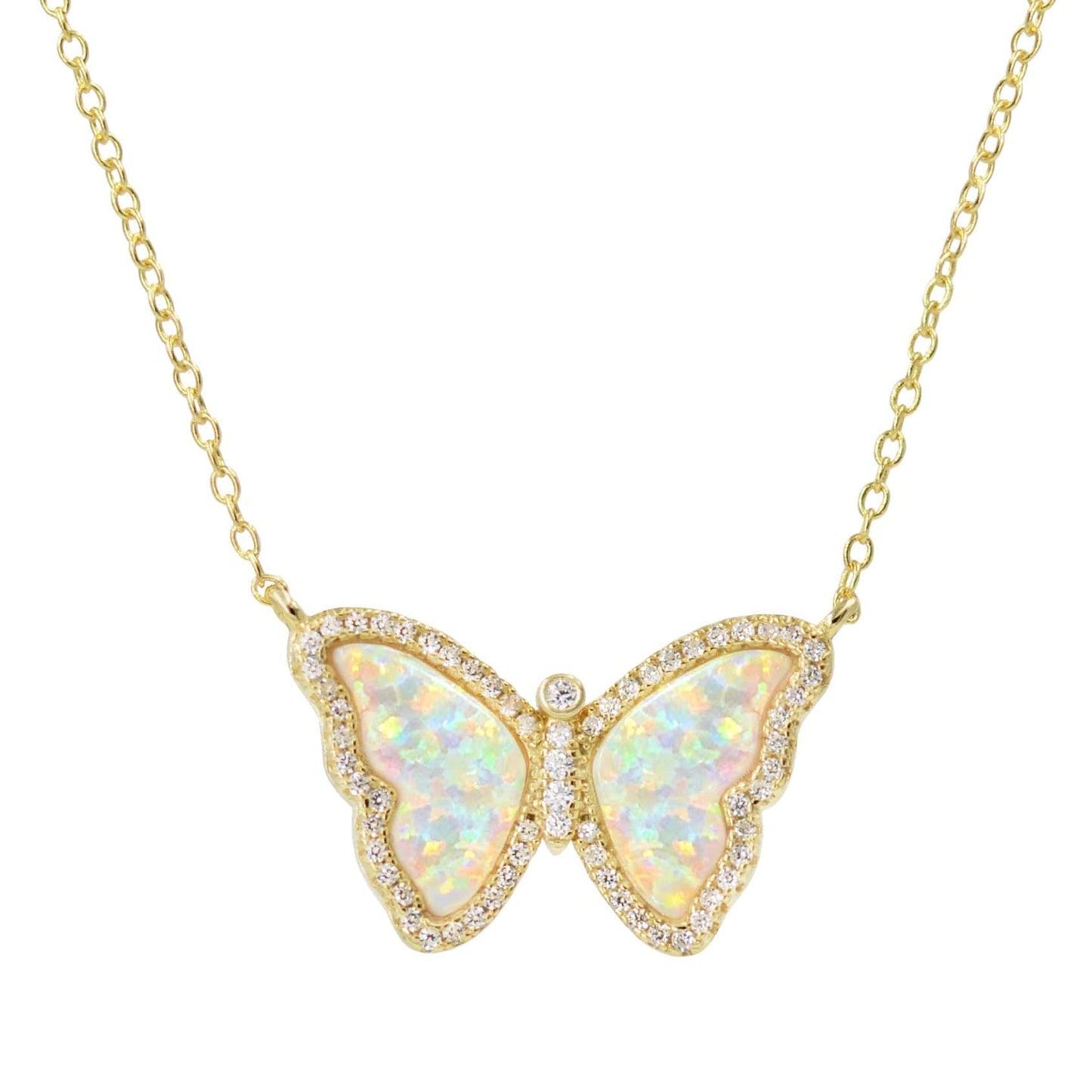 NKL-GPL Opal Butterfly Necklace - White