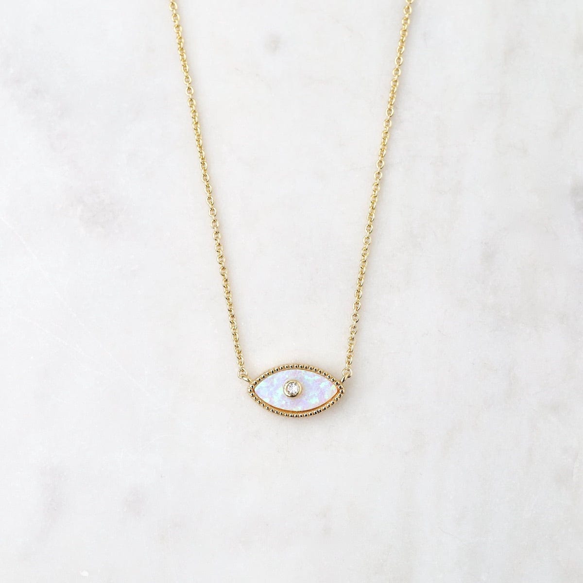 NKL-GPL Opal Inlay Evil Eye Pendant Necklace