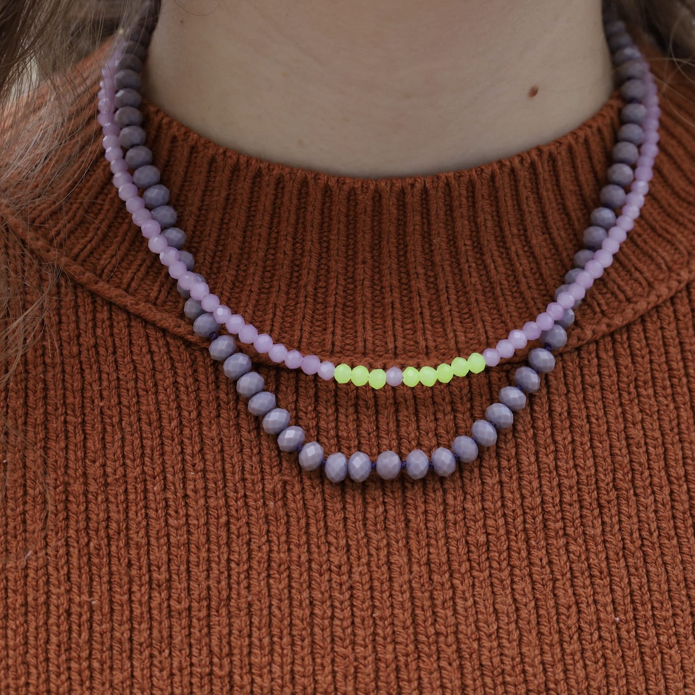 NKL-GPL Opaque Lilac Crystal Beaded Hand-Knotted Necklace
