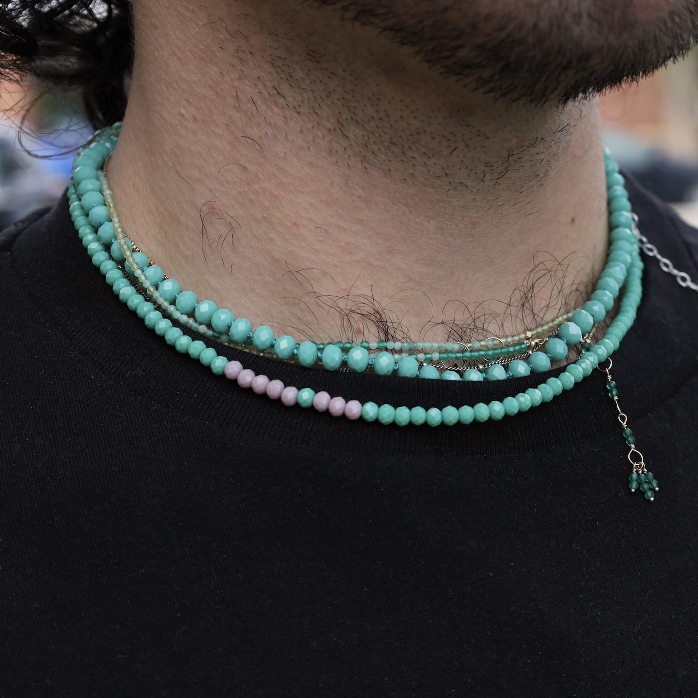 NKL-GPL Opaque Turquoise Crystal Beaded Hand-Knotted Necklace