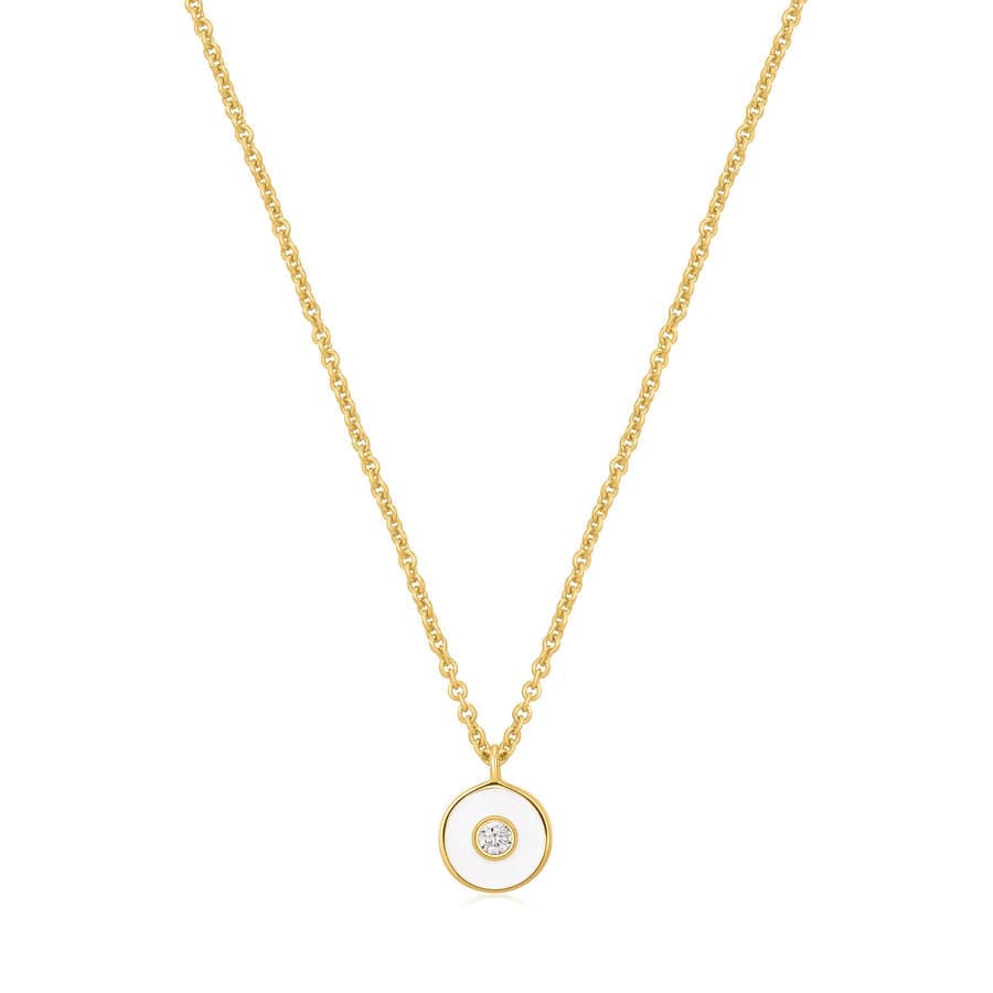 
                      
                        NKL-GPL Optic White Enamel Disc Gold Necklace
                      
                    