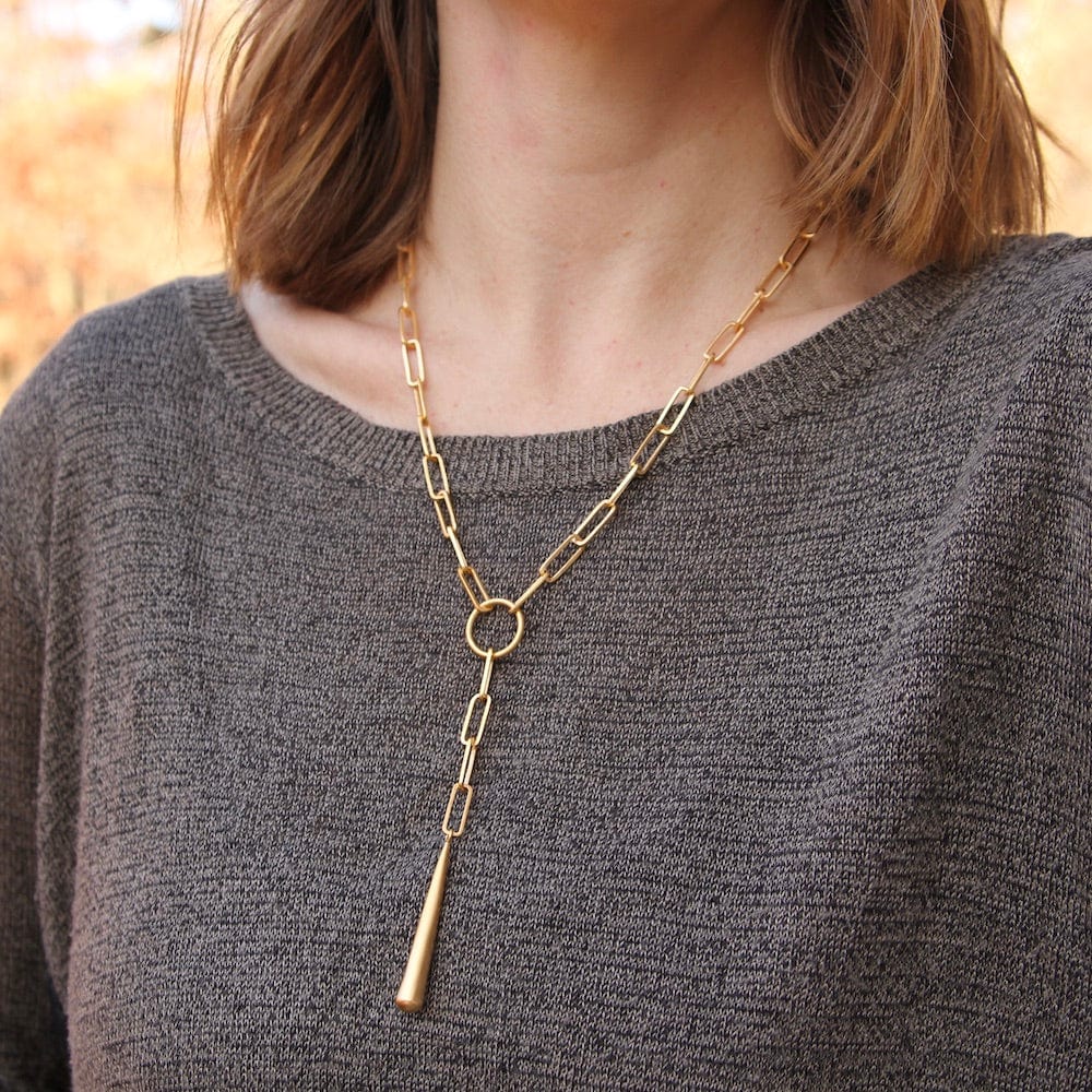 NKL-GPL Paperclip Y Drop Necklace - Gold Plate