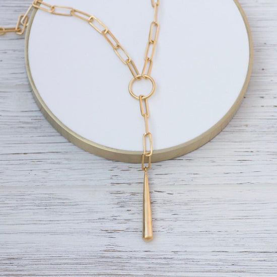 Load image into Gallery viewer, NKL-GPL Paperclip Y Drop Necklace - Gold Plate
