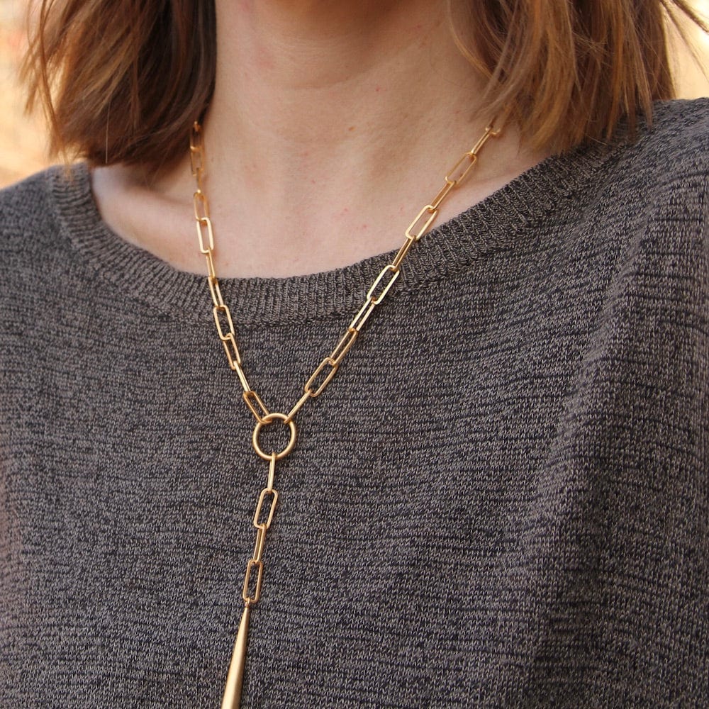 
                      
                        NKL-GPL Paperclip Y Drop Necklace - Gold Plate
                      
                    