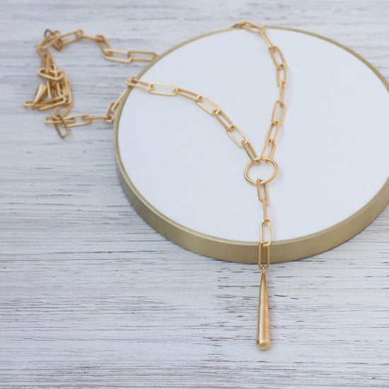 Load image into Gallery viewer, NKL-GPL Paperclip Y Drop Necklace - Gold Plate
