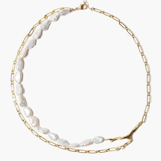 NKL-GPL Pearl Gold Coral Branch Layer Necklace