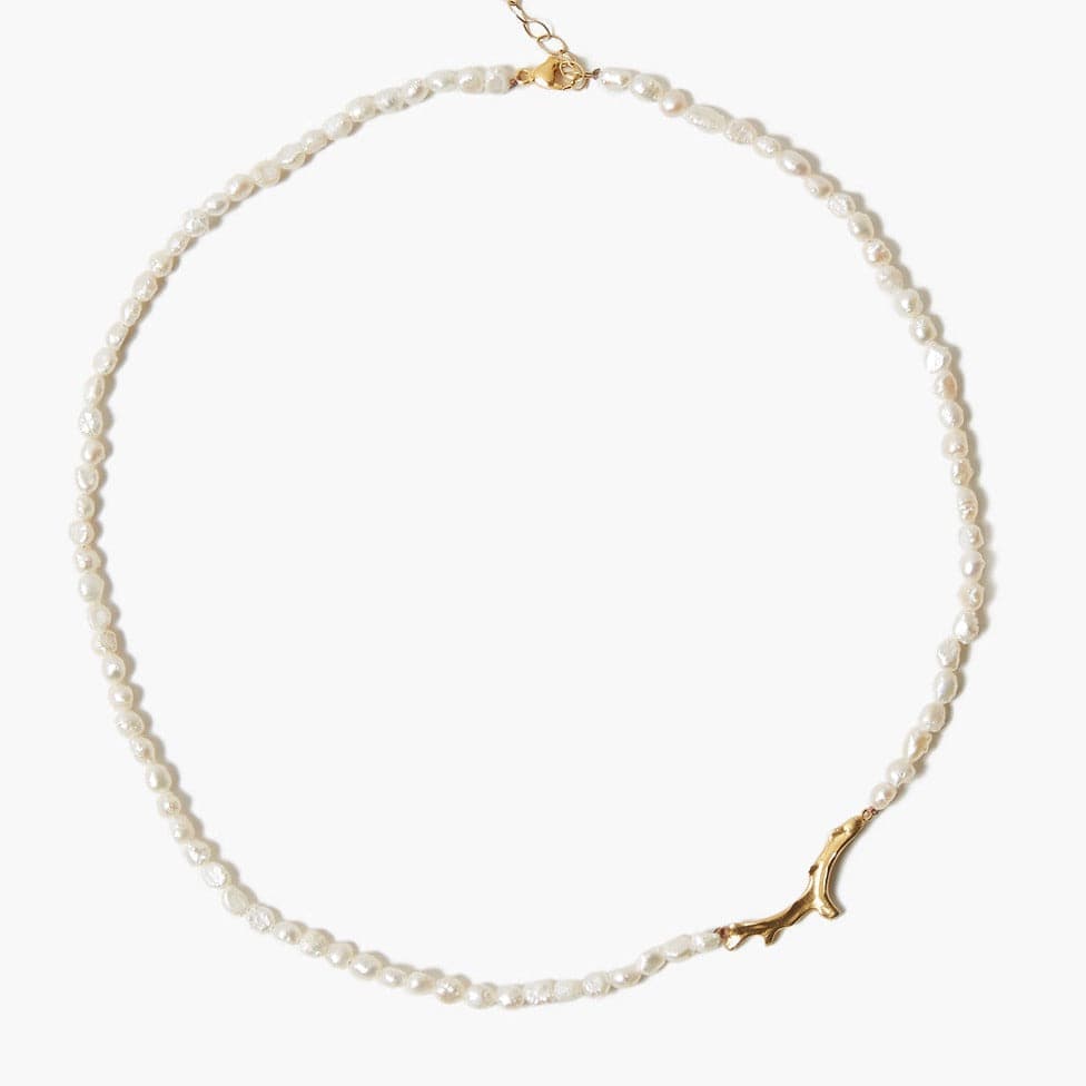 NKL-GPL Pearl Gold Coral Branch Necklace