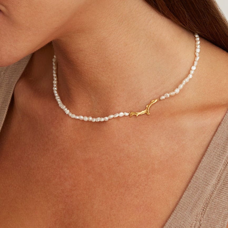 NKL-GPL Pearl Gold Coral Branch Necklace