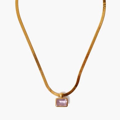 NKL-GPL Pink Amethyst Tab Herringbone Necklace