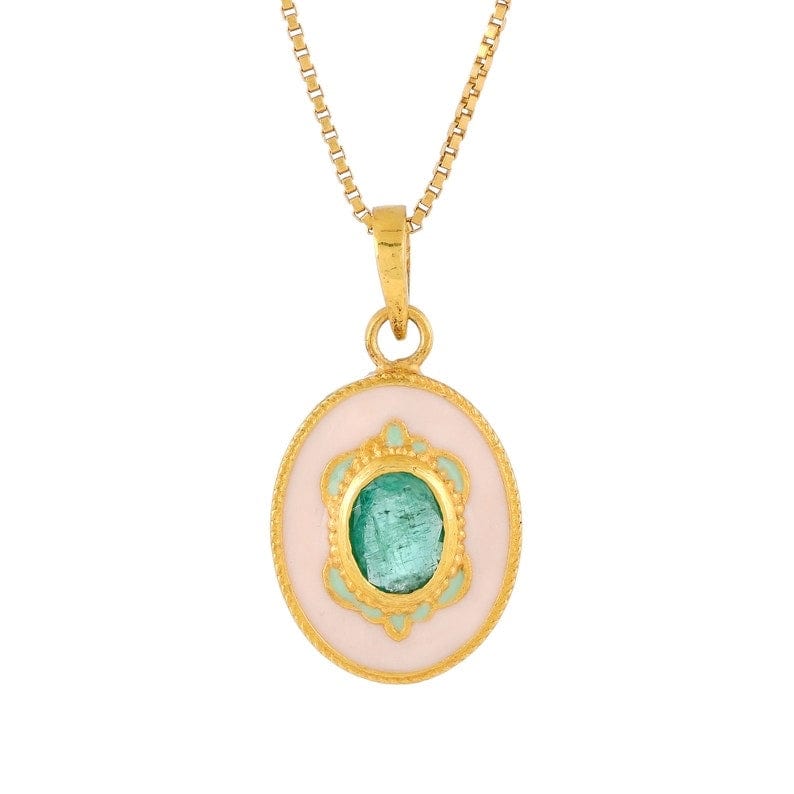 
                      
                        NKL-GPL Pink Enamel & Emerald Pendant Necklace
                      
                    