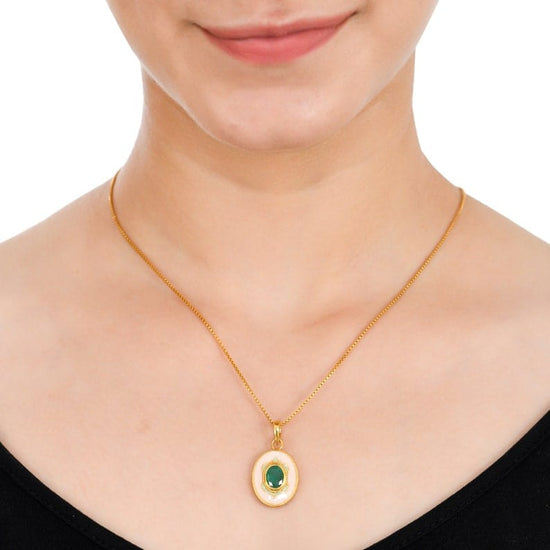 NKL-GPL Pink Enamel & Emerald Pendant Necklace