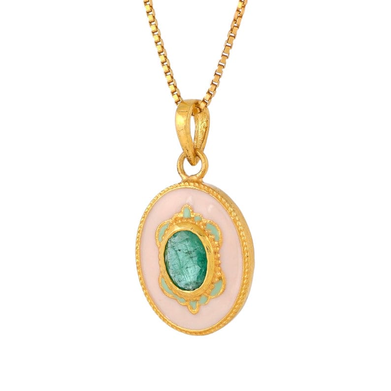 
                      
                        NKL-GPL Pink Enamel & Emerald Pendant Necklace
                      
                    