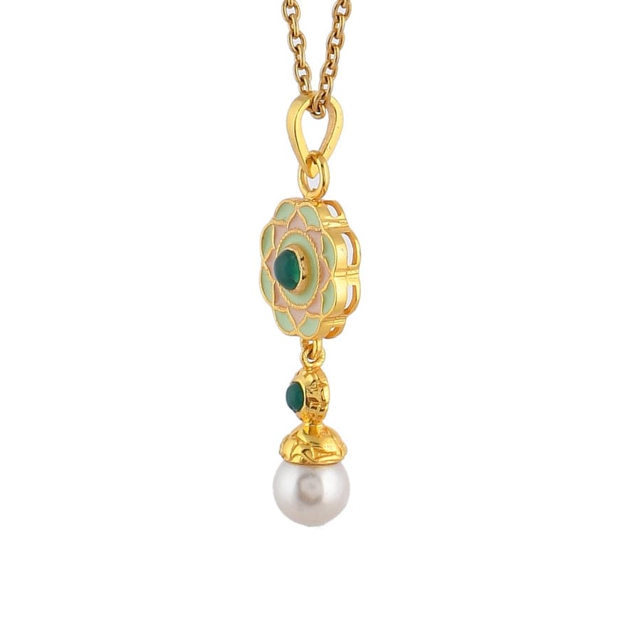 
                      
                        NKL-GPL Pink Green Enamel & Green Onyx Pendant Necklace
                      
                    