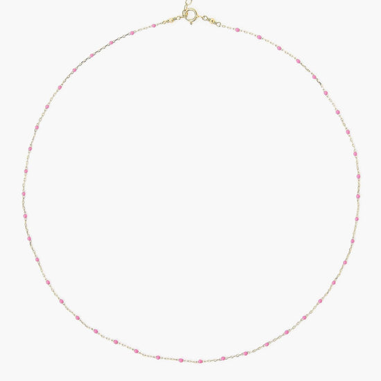 NKL-GPL Pink Rose Enamel Bead Necklace