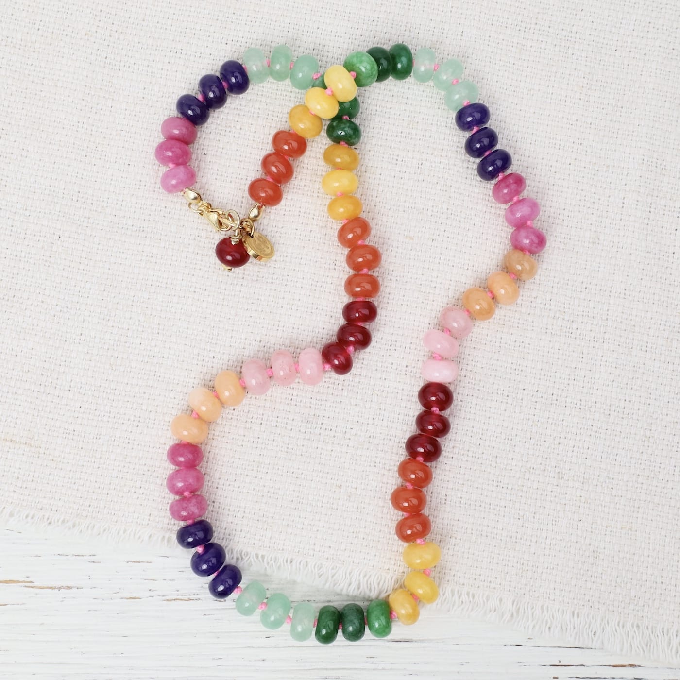 NKL-GPL Prism Multi Jade 8mm Hand Knotted Beaded Necklace