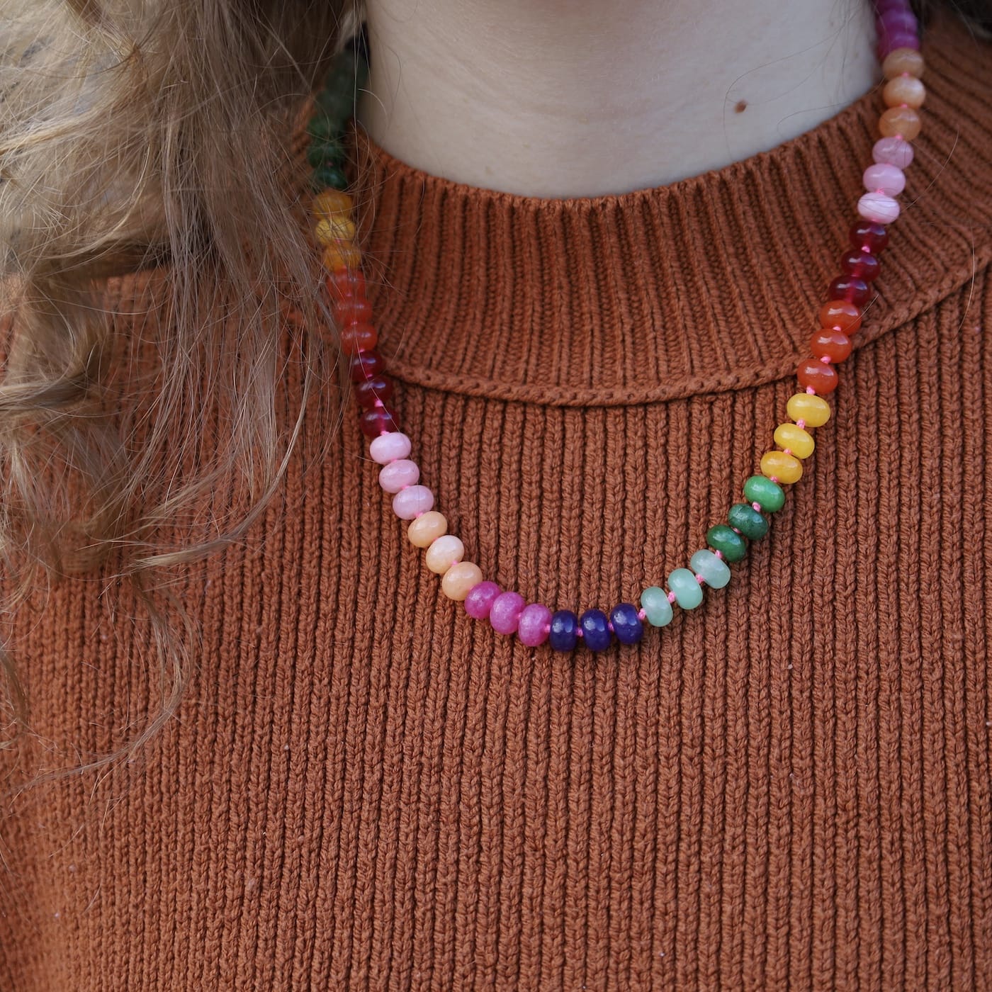 NKL-GPL Prism Multi Jade 8mm Hand Knotted Beaded Necklace