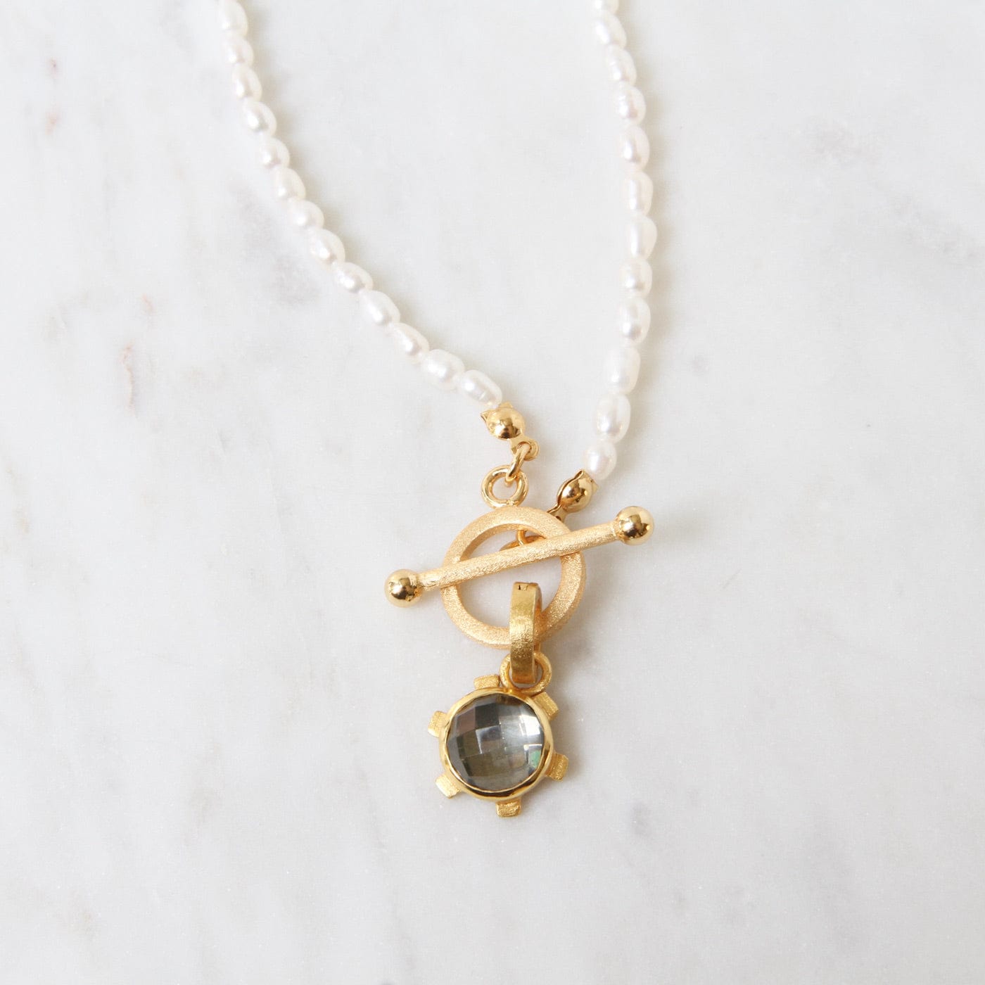 NKL-GPL Pyrite Flora Pearl Necklace