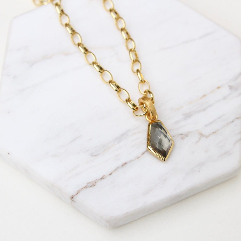 NKL-GPL Pyrite Small Sheild Stone Pendant Necklace