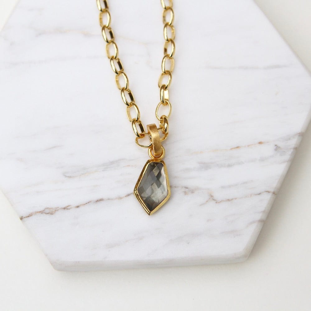 
                  
                    NKL-GPL Pyrite Small Sheild Stone Pendant Necklace
                  
                