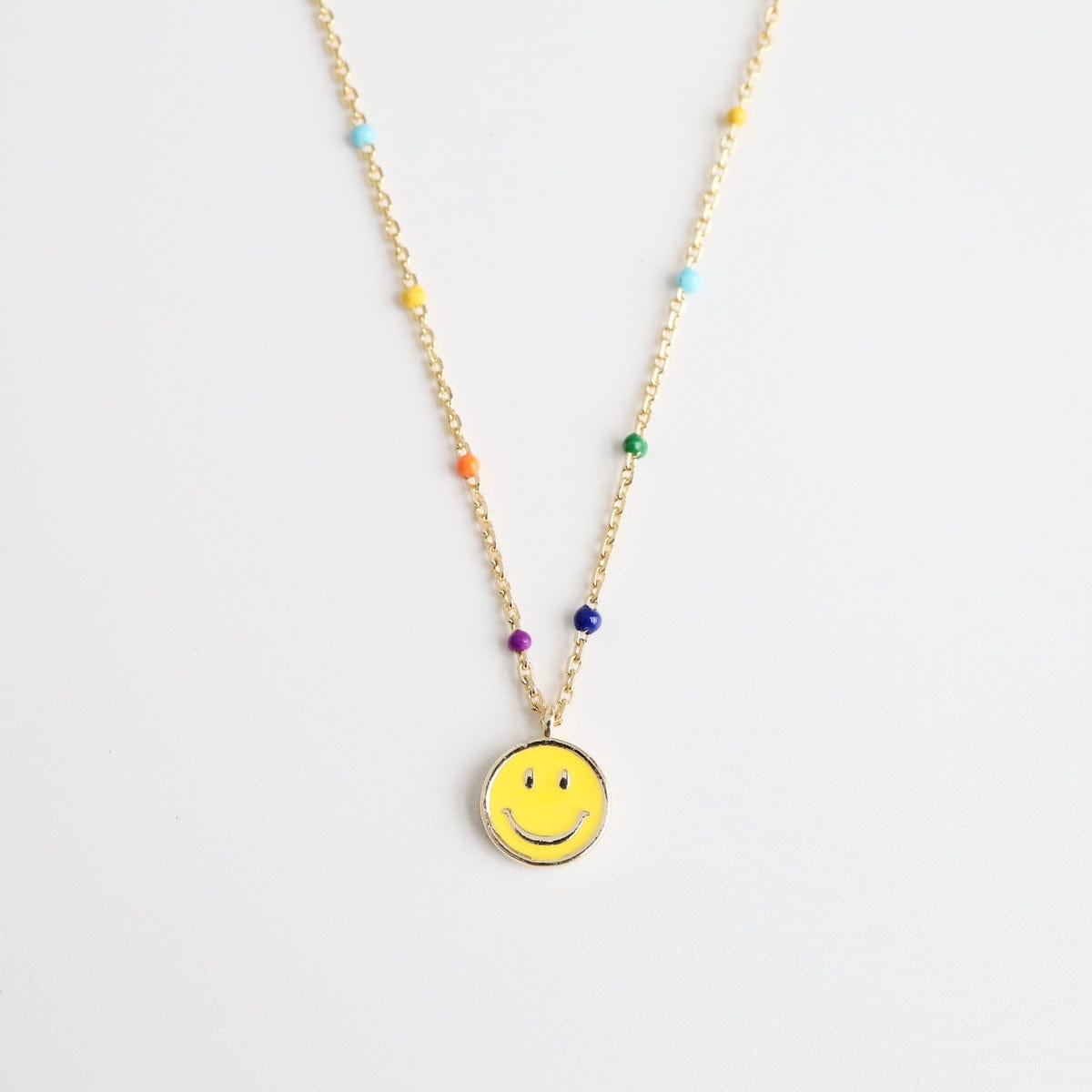 NKL-GPL Rainbow Epoxy Chain with Yellow Enamel Smiley Face Necklace