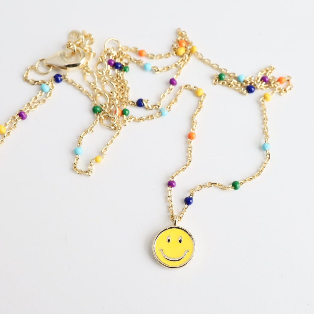 
                  
                    NKL-GPL Rainbow Epoxy Chain with Yellow Enamel Smiley Face Necklace
                  
                