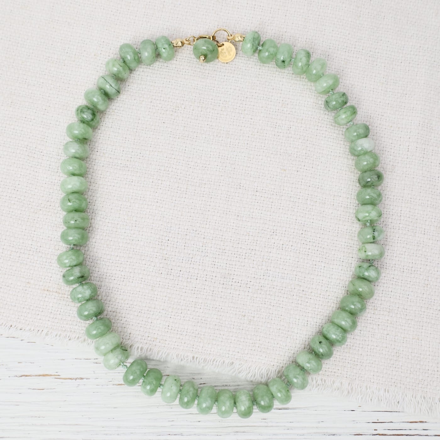 NKL-GPL Sage Green Jade 10mm Hand Knotted Beaded Necklace