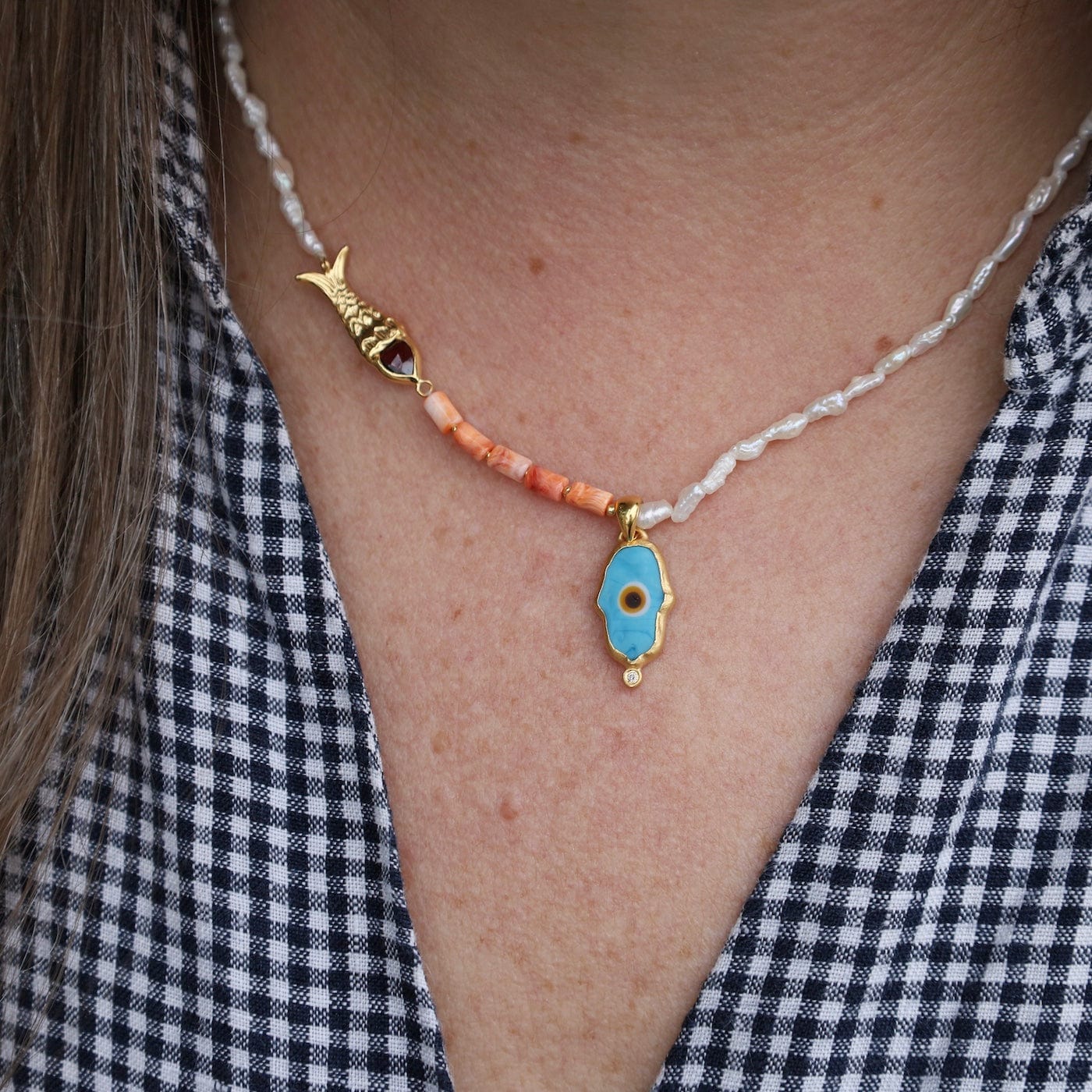 NKL-GPL Sedna Evil Eye Necklace Pearl Mix