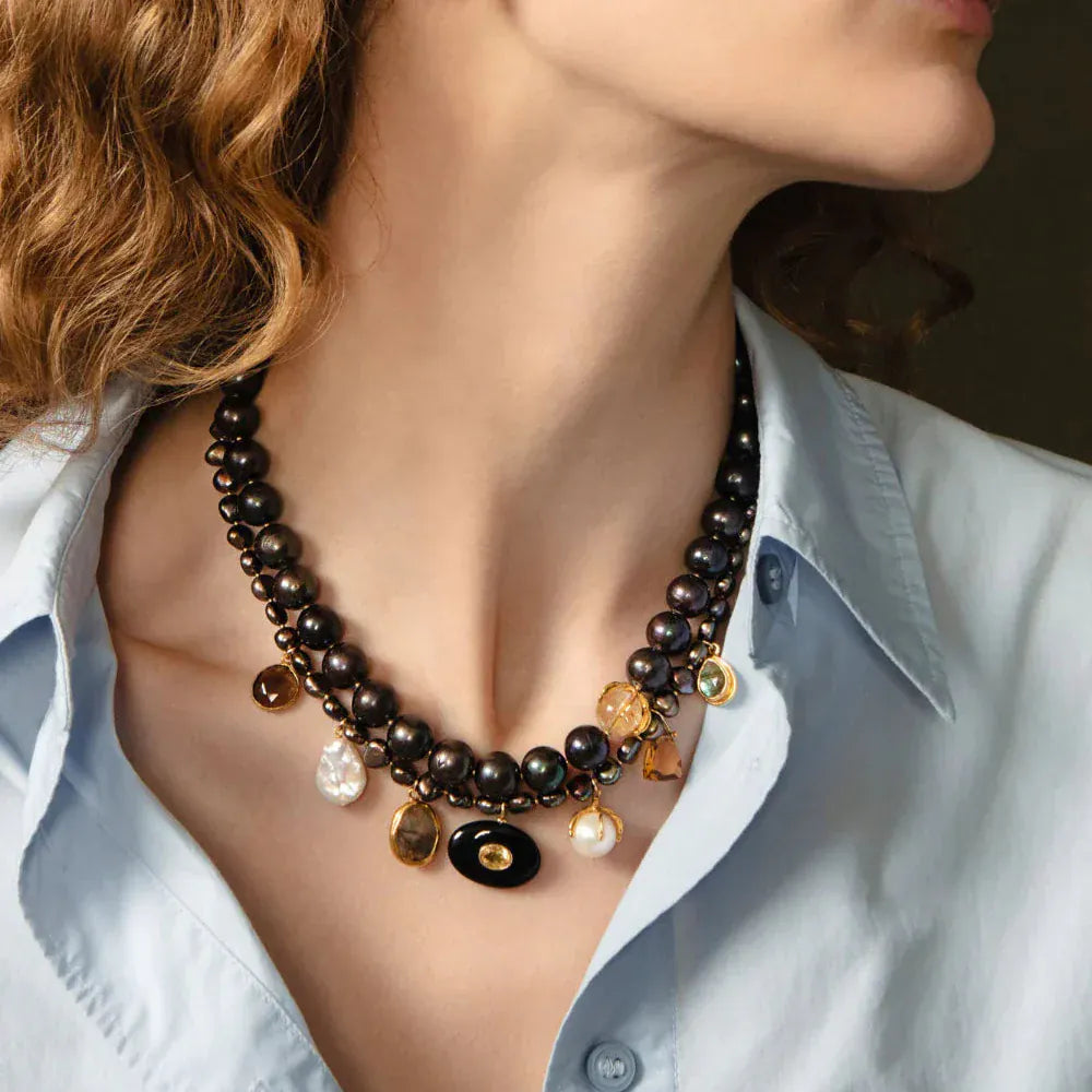 NKL-GPL Seed Charm Necklace Peacock Pearl