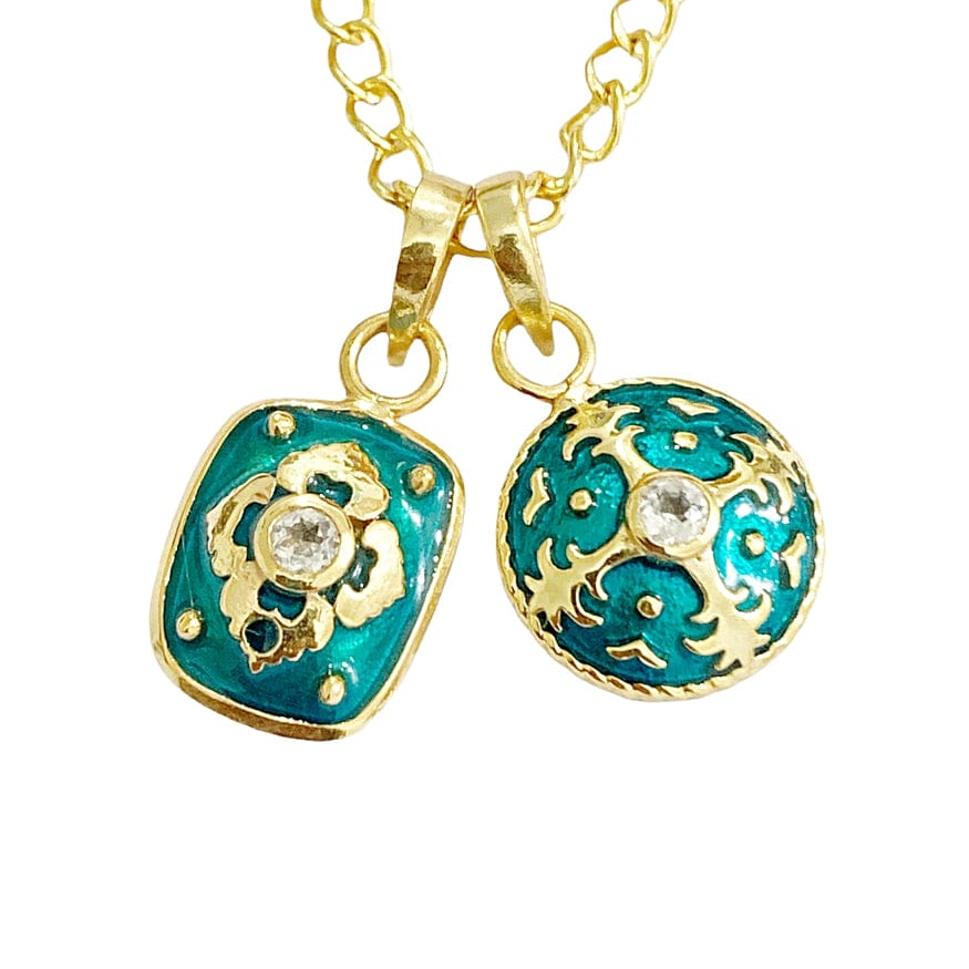 
                      
                        NKL-GPL Set of 2 Teal Enamel CZ Pendant Necklace
                      
                    