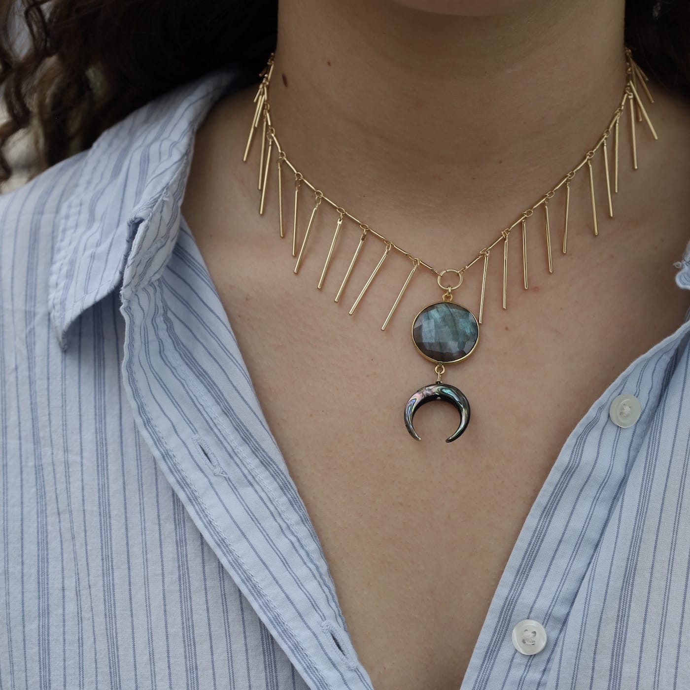 NKL-GPL Shimmer Nights Fringe Necklace - Labradorite
