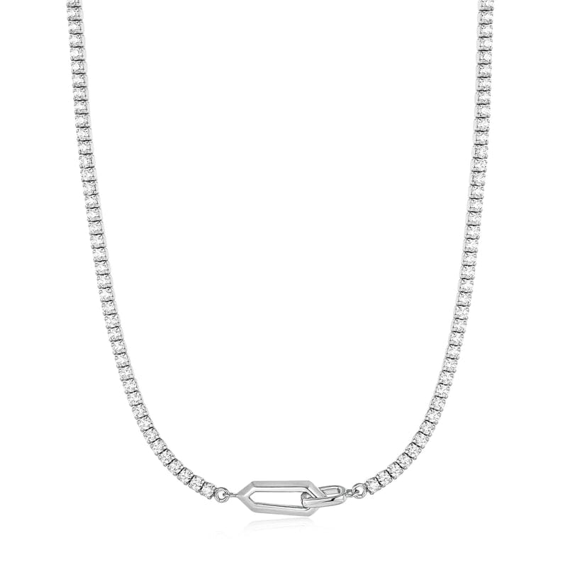 NKL-GPL Silver Sparkle Chain Interlock Necklace