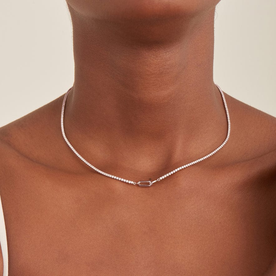 
                      
                        NKL-GPL Silver Sparkle Chain Interlock Necklace
                      
                    