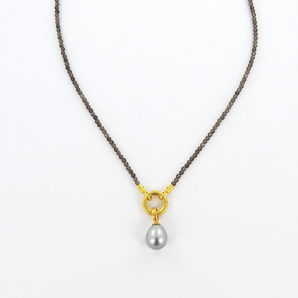 NKL-GPL SMOKY QUARTZ GREY PEARL NECKLACE