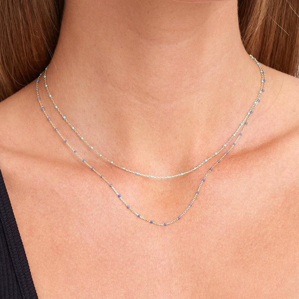 NKL-GPL Stone Blue Enamel Bead Necklace