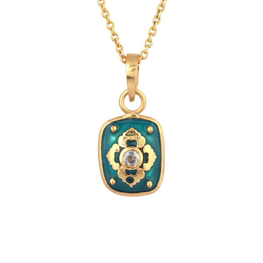 
                      
                        NKL-GPL Teal Enamel CZ Pendant Necklace
                      
                    