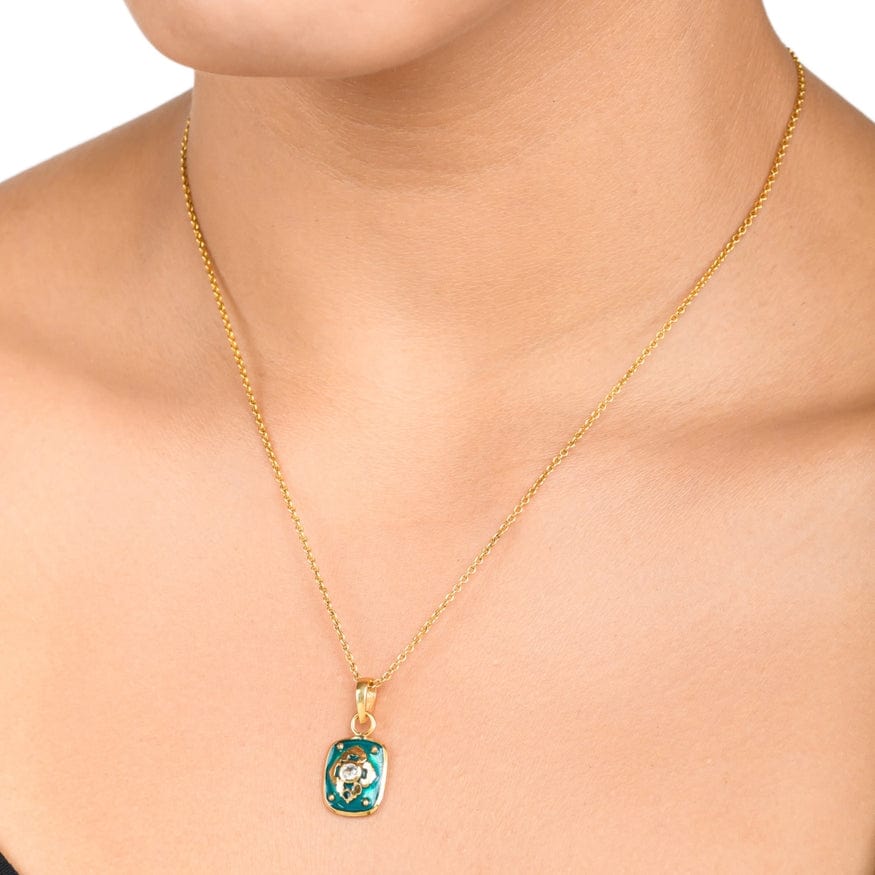 
                      
                        NKL-GPL Teal Enamel CZ Pendant Necklace
                      
                    