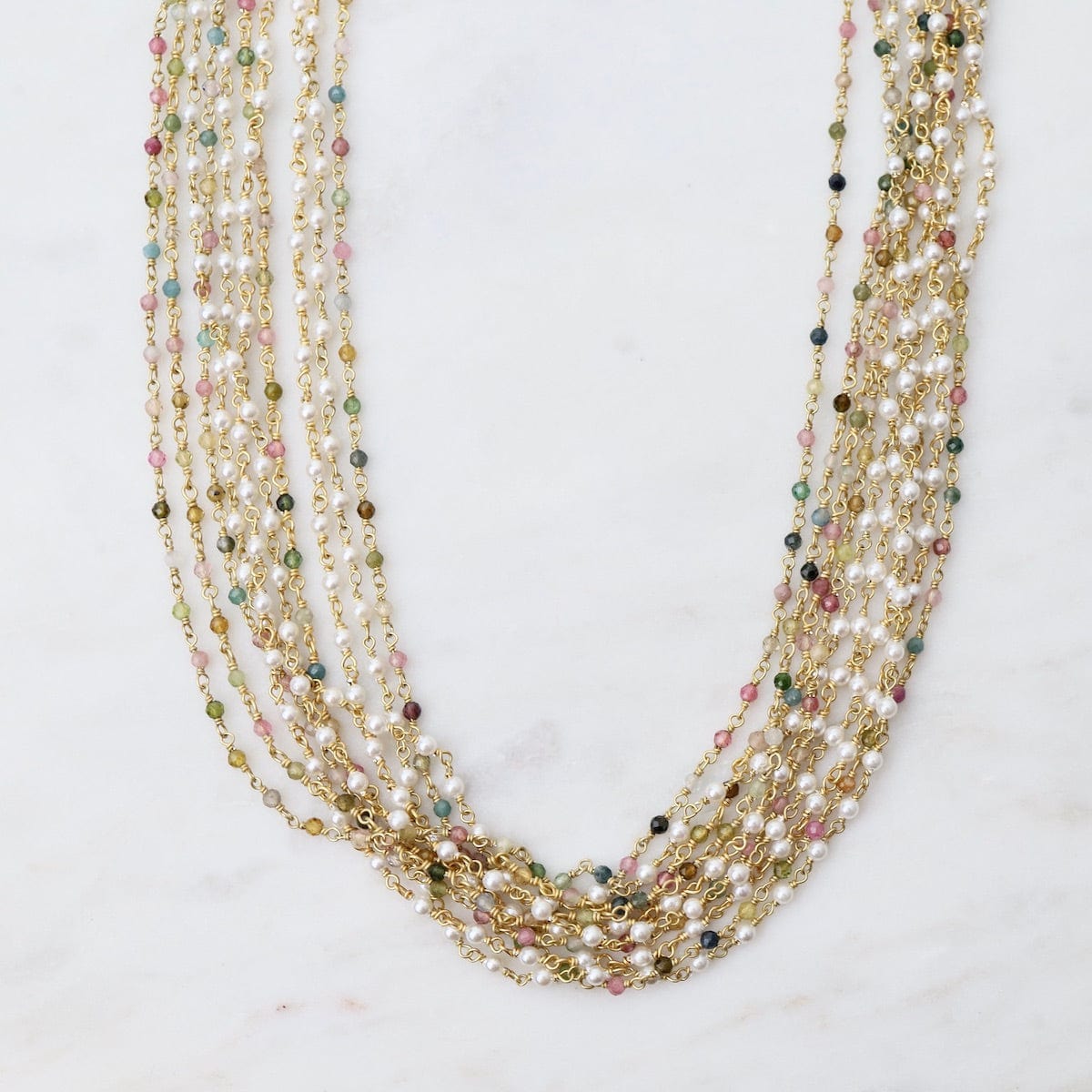 NKL-GPL Ten Strings of Pearl and Multi Tourmaline Necklace