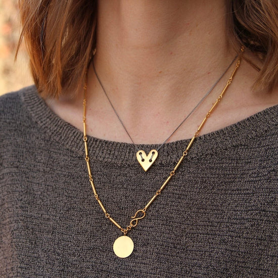 458 NKL-GPL Threaded Heart Pendant - Gold Plate