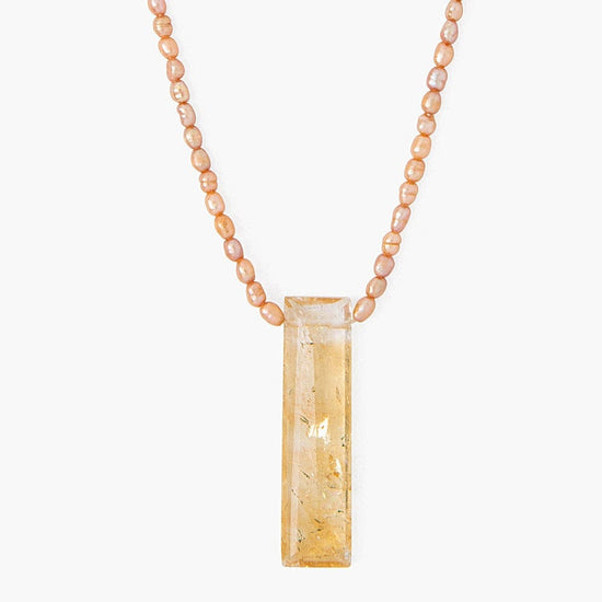 Load image into Gallery viewer, NKL-GPL Tiny Champagne Pearls with Citrine Tab Necklace
